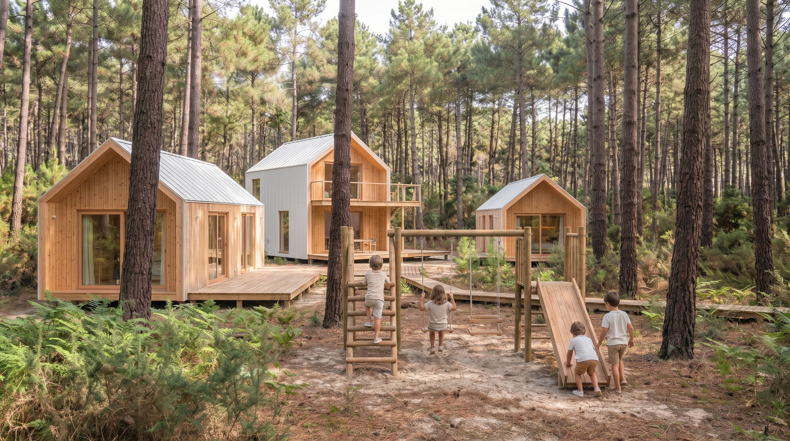 Casas actuales entre los pinos