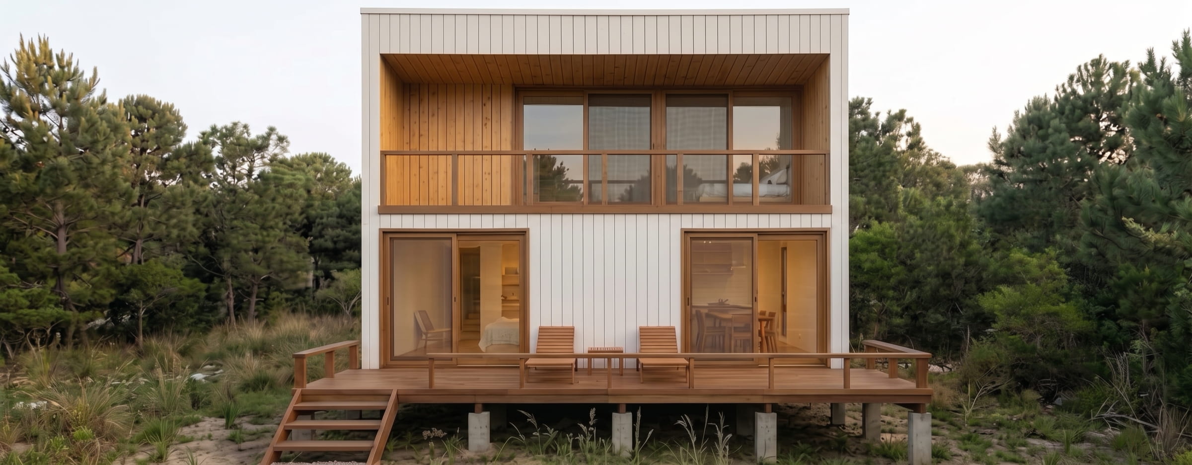 Fachada con deck de madera